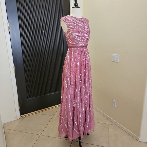Mac Duggal 5445 Purple Pink 4 Embellished Cap Sleeve Evening Gown Formal Dress - Picture 6 of 13